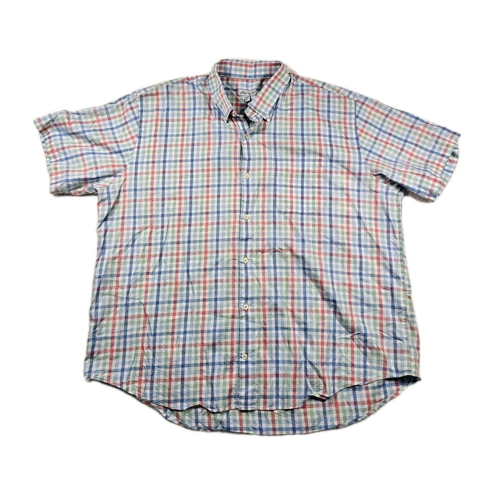 Peter Millar Mens XXL Plaid Button Down Shirt Short Sleeve Cotton Golf Casual